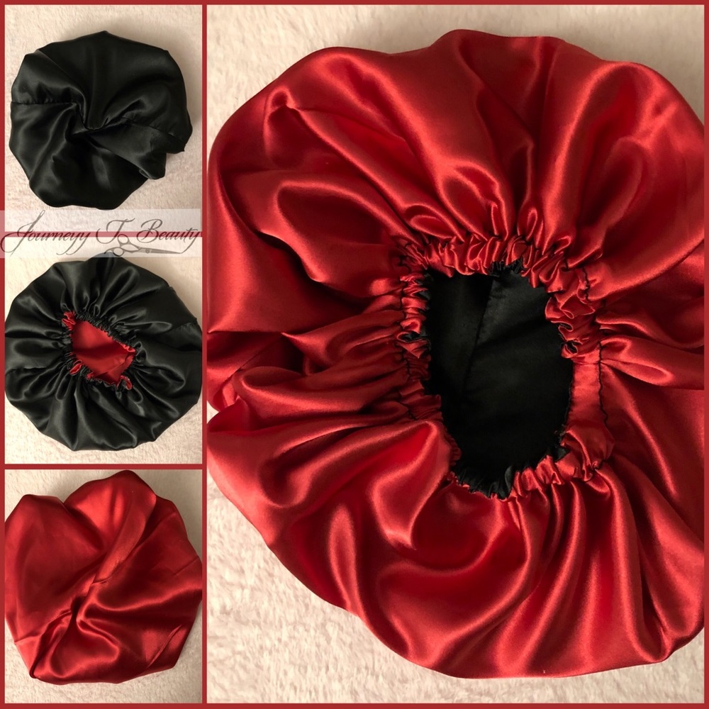 Red & Black Reversible Satin Bonnet
